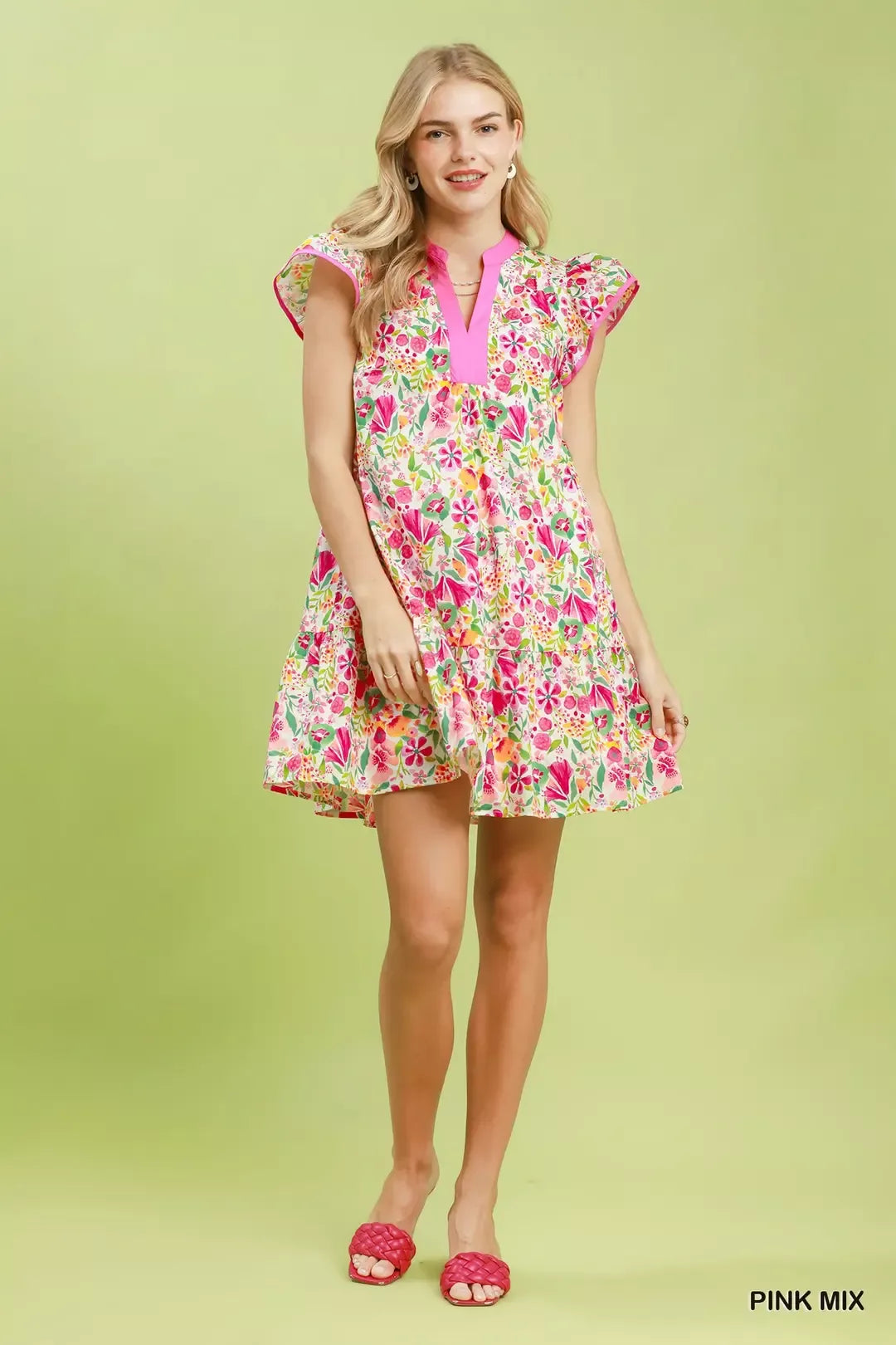 Umgee Floral Flutter Sleeve Tiered Mini Dress - Glamourous Grace