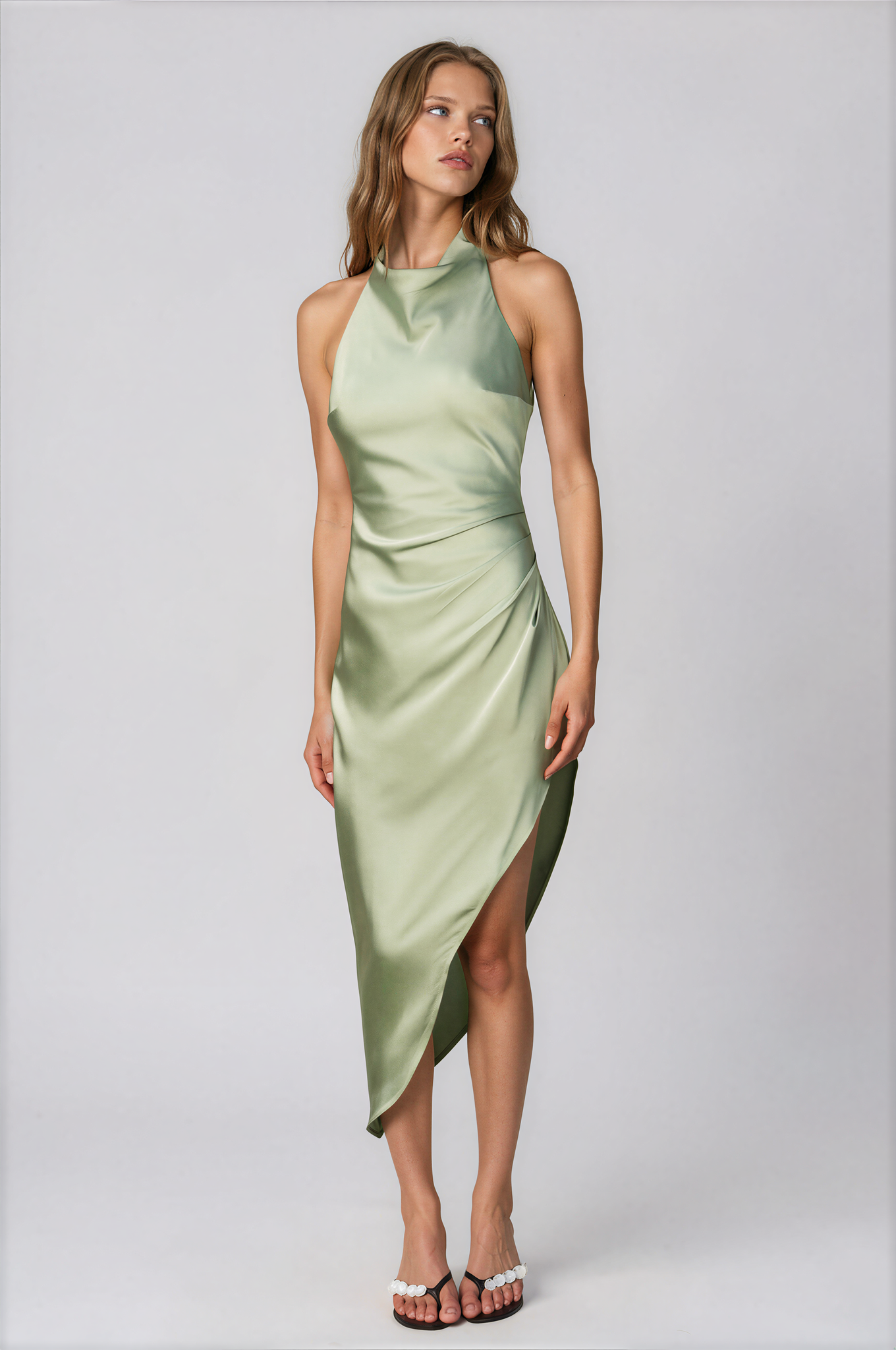 Eliza Sage Halter Asymmetrical Dress - Glamourous Grace
