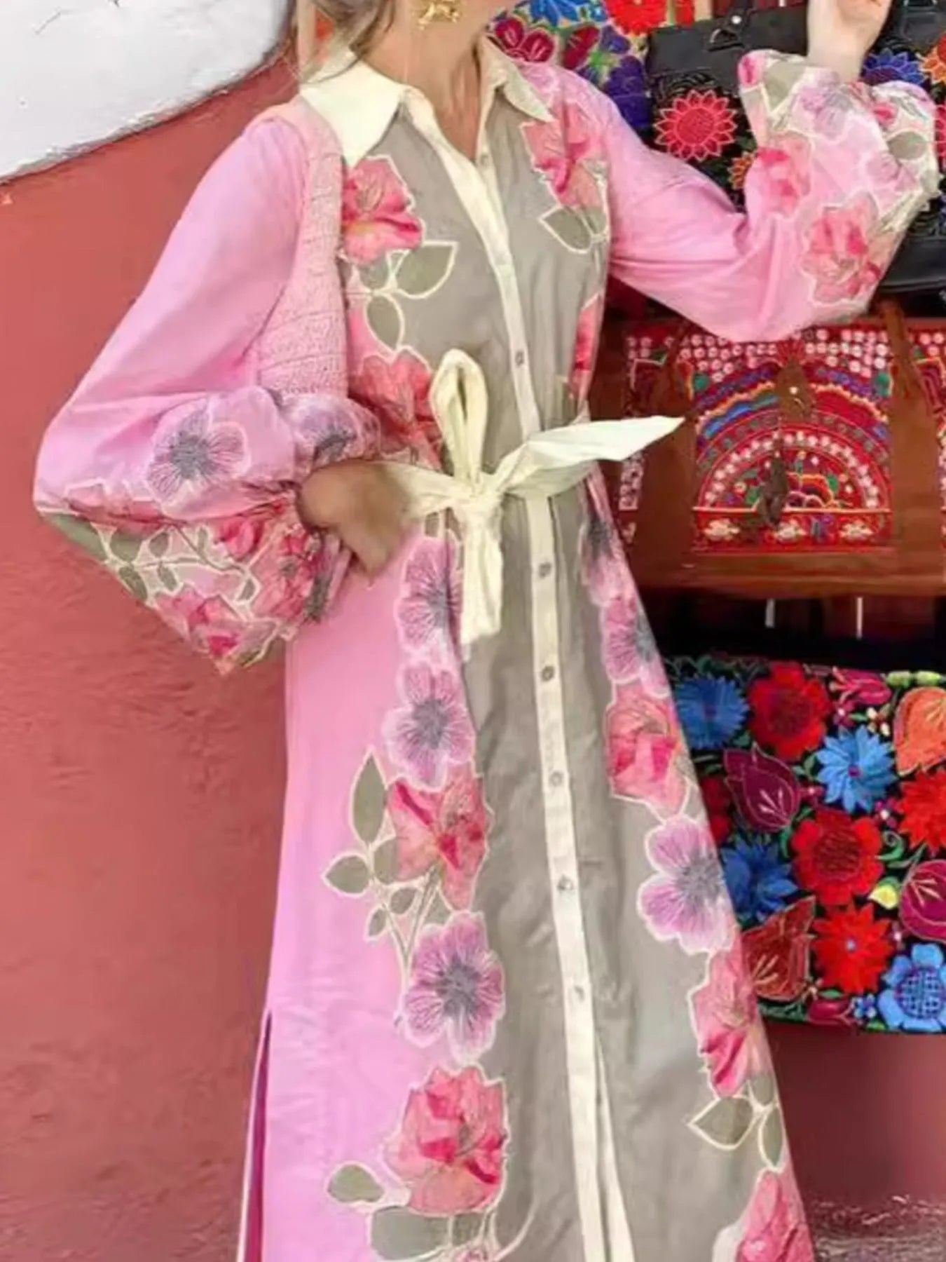Floral Print Long Sleeve Maxi Shirt Dress - Glamourous Grace
