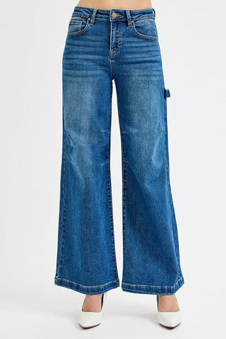 RISEN High Rise Wide Leg Patch Detailed Jeans