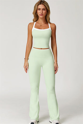 The Quest Cross Back Crop Top Flared Leggings 2-Piece Set