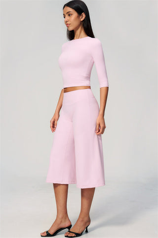 The Natalia Half-Sleeve Top Wide-Leg Crop 2-Piece Set