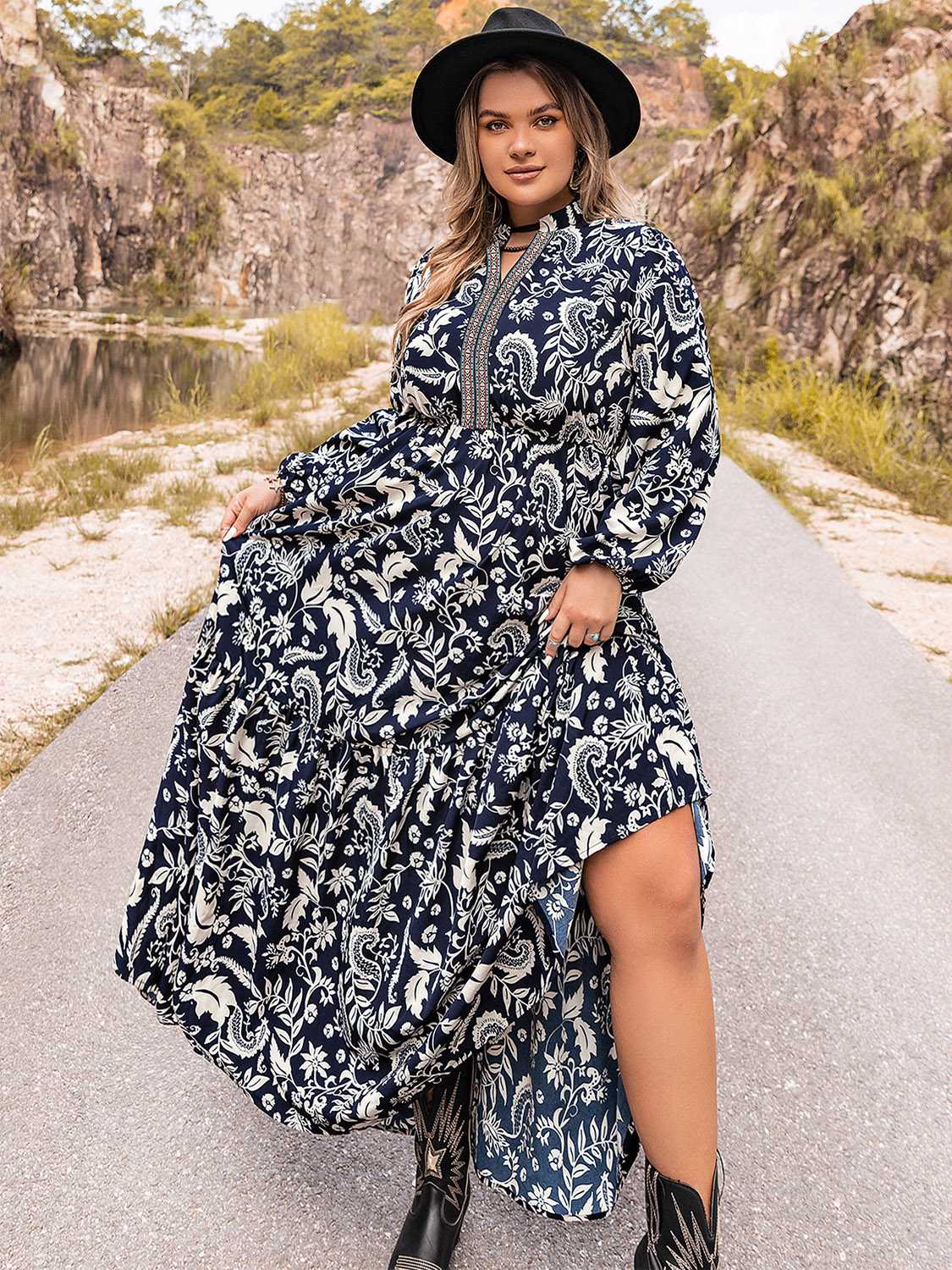 Plus Size Long Sleeve Maxi Dress - Glamourous Grace