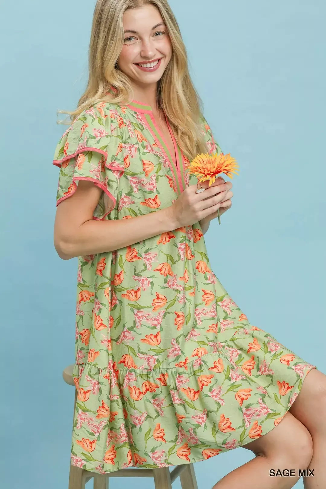 Umgee Floral Flutter Sleeve Tiered Dress - Glamourous Grace