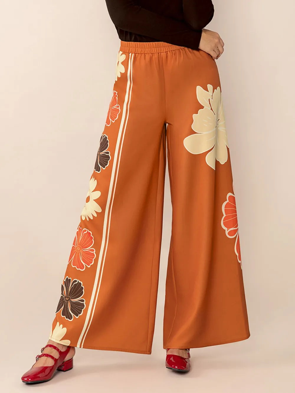 Printed Elastic Waist Wide Leg Pants - Glamourous Grace