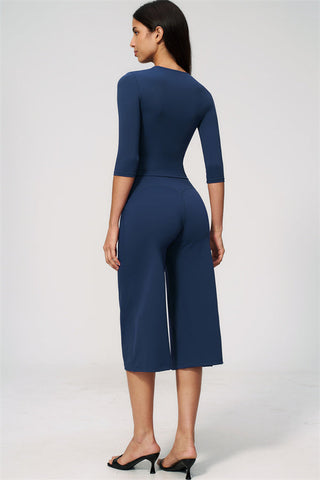 The Natalia Half-Sleeve Top Wide-Leg Crop 2-Piece Set