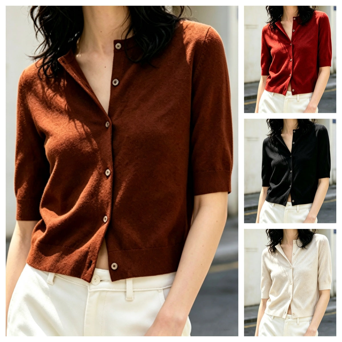Women's Wool Knit Long Sleeve Single Button Cardigan, Solid Color