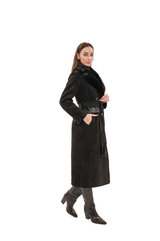 Genuine  Mink Fur Eco Suede Coat