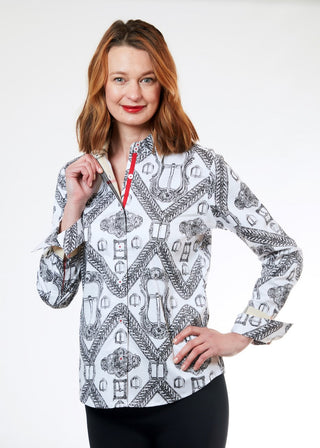 Rome Shirt Blk White Buckle Print - Glamourous Grace