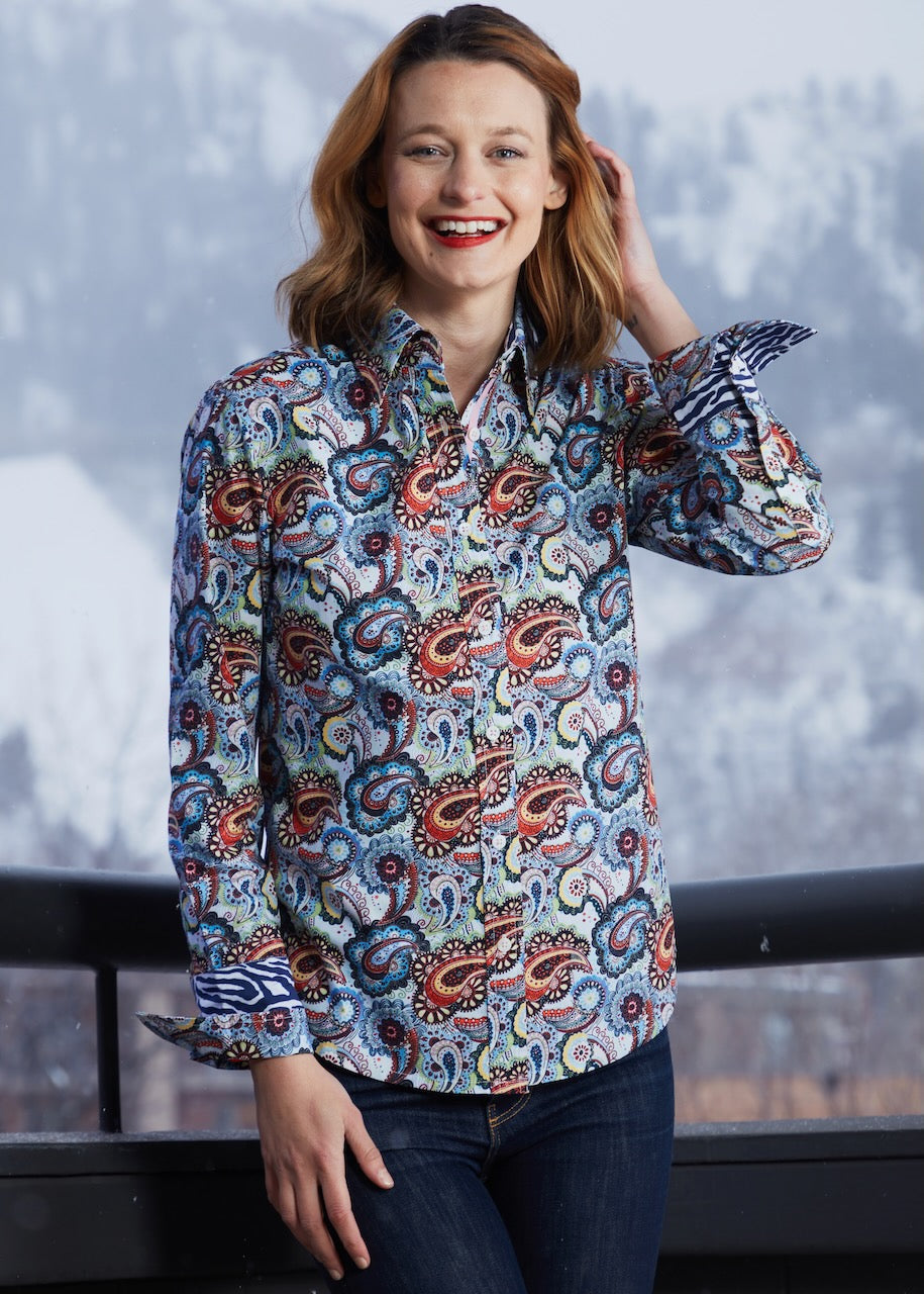 Rome Shirt Blue Paisley - Glamourous Grace