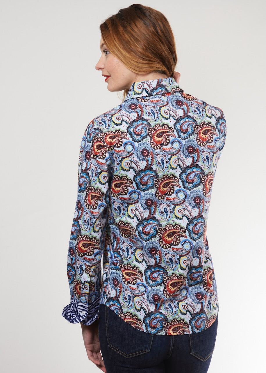 Rome Shirt Blue Paisley - Glamourous Grace