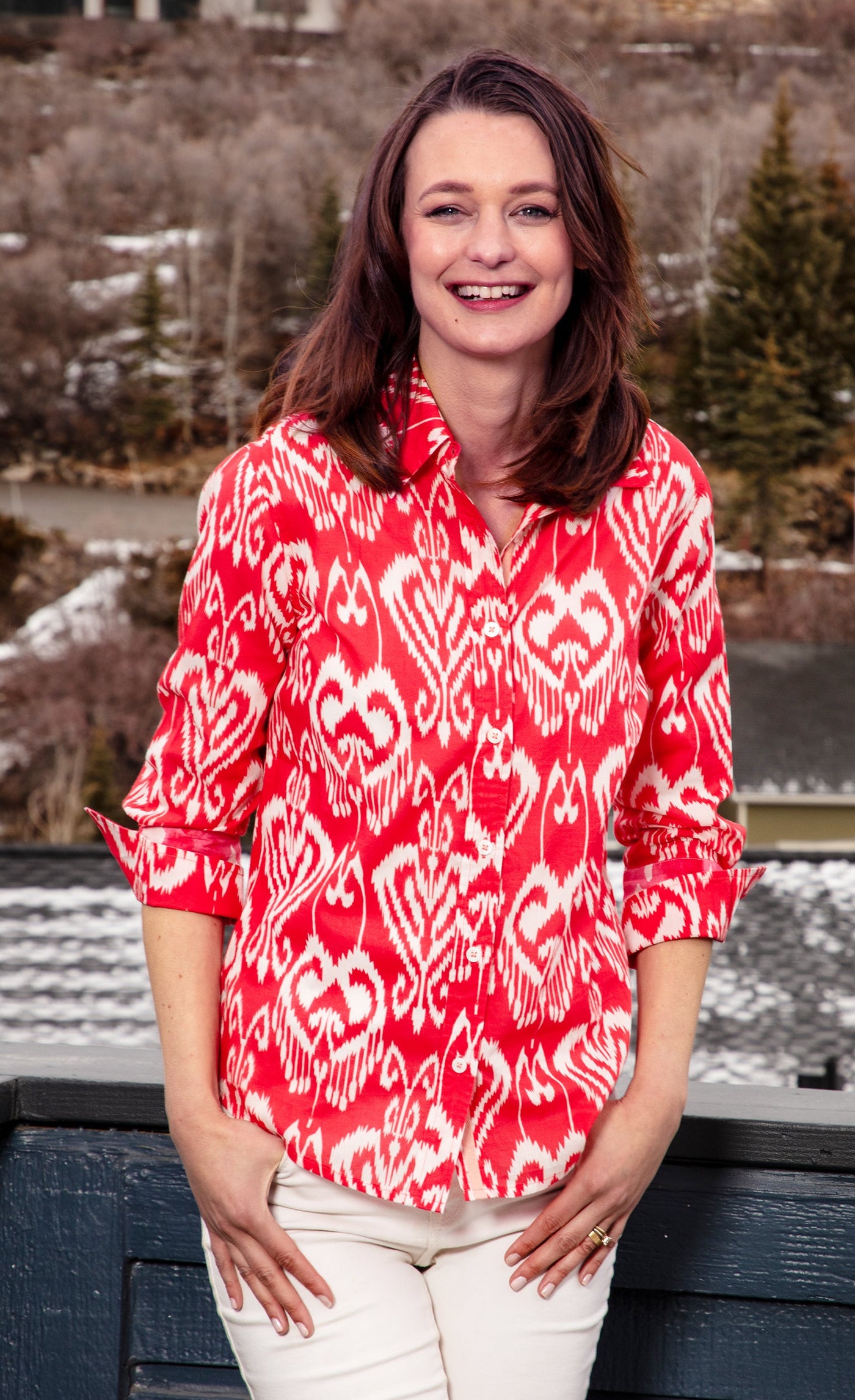 Rome Shirt 3/4 Sleeve Pink White Ikat - Glamourous Grace