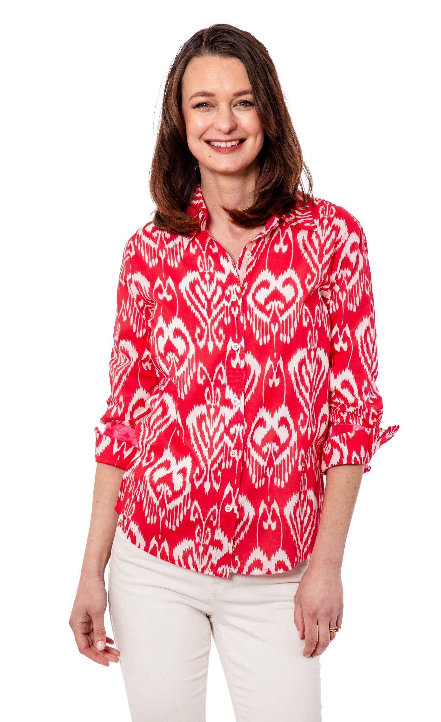 Rome Shirt 3/4 Sleeve Pink White Ikat - Glamourous Grace