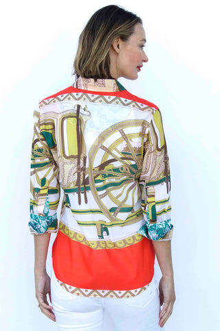 3/4 Sleeve Melon And Chartreuse Wagon Wheel Print - Glamourous Grace