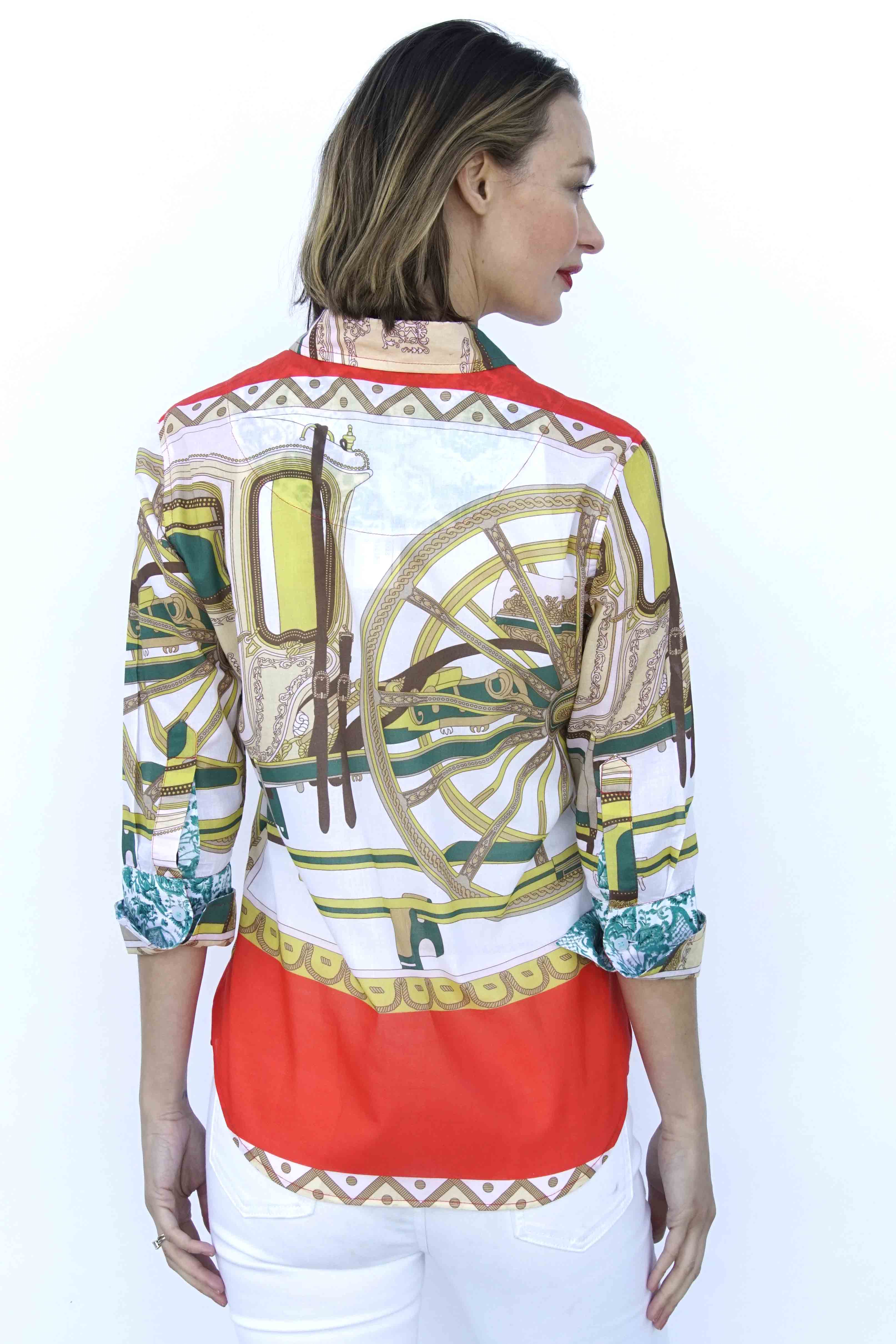 3/4 Sleeve Melon And Chartreuse Wagon Wheel Print - Glamourous Grace