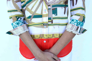 3/4 Sleeve Melon And Chartreuse Wagon Wheel Print - Glamourous Grace