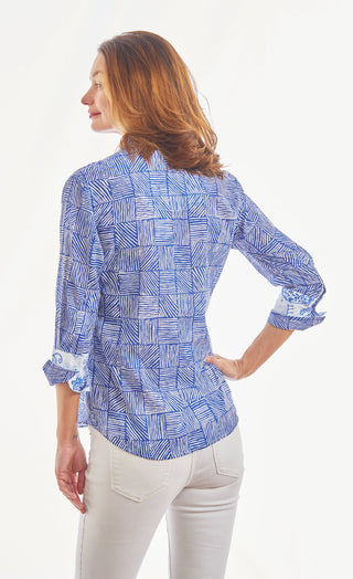 3/4 Sleeve Rome Navy White Criss Cross Boxes - Glamourous Grace