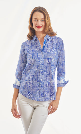 3/4 Sleeve Rome Navy White Criss Cross Boxes - Glamourous Grace
