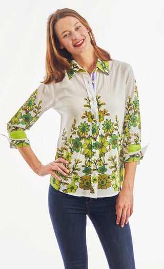 3/4 Sleeve Leaf Print Rome Style In Voile - Glamourous Grace