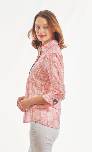 3/4 Sleeve Pink Tiny Geometric Print Voile - Glamourous Grace