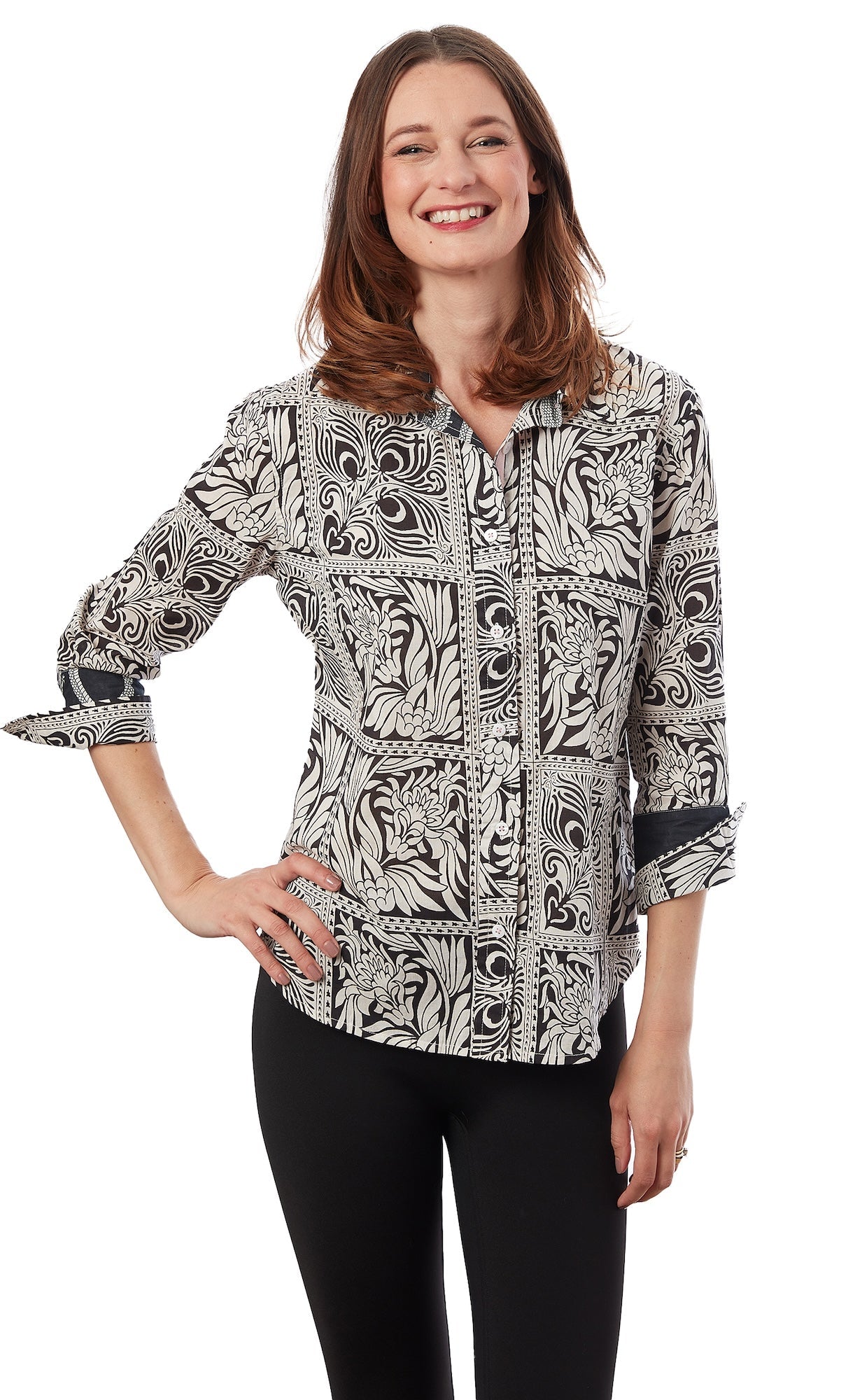 3/4 Sleeve Rome Shirt Black White Geo - Glamourous Grace