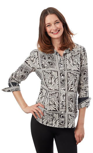 3/4 Sleeve Rome Shirt Black White Geo - Glamourous Grace