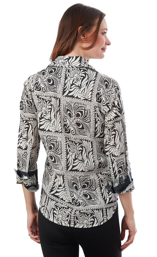 3/4 Sleeve Rome Shirt Black White Geo - Glamourous Grace
