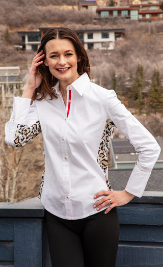 White Shirt with Leopard Inserts - Glamourous Grace