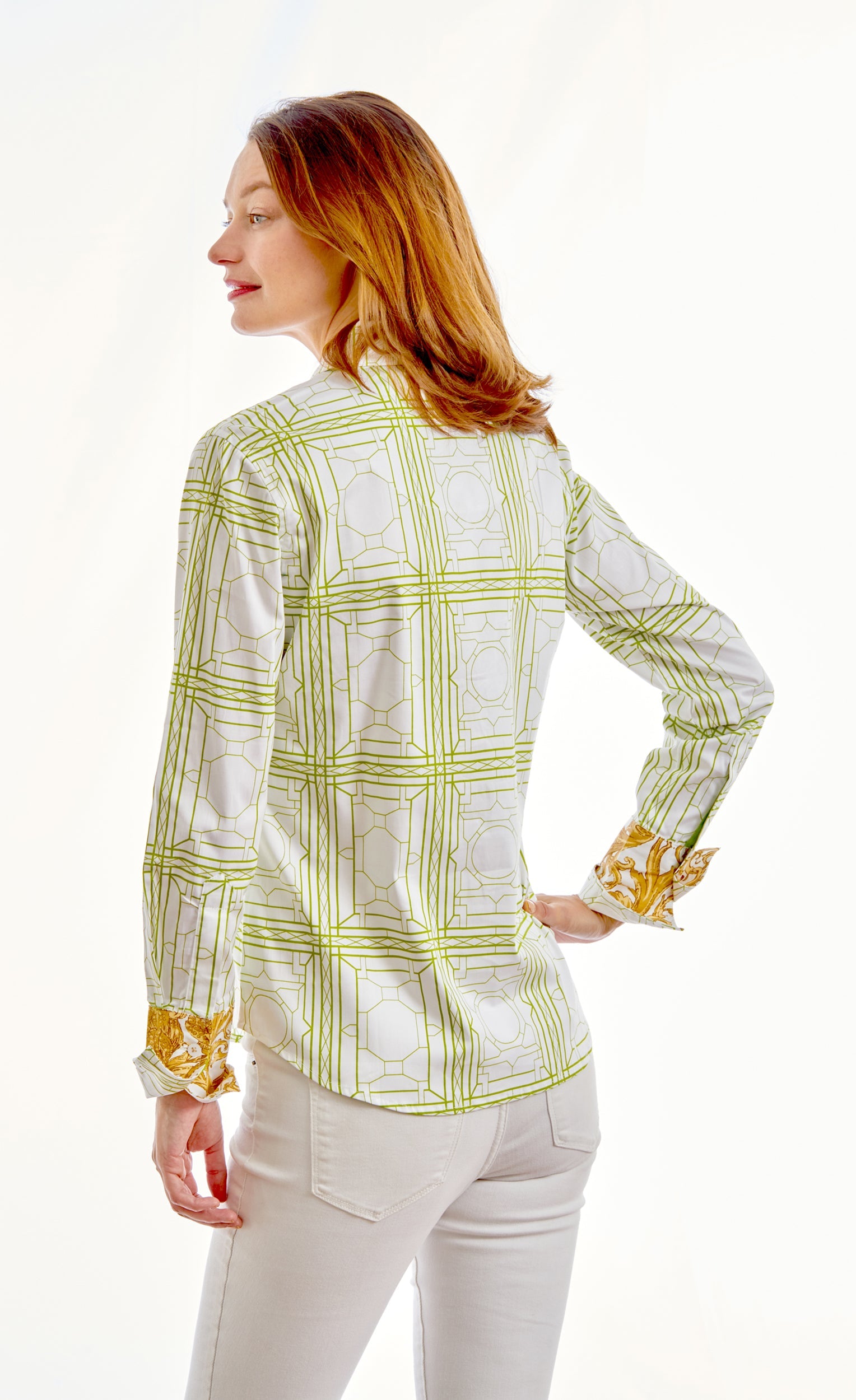Rome Shirt Green White Geo - Glamourous Grace