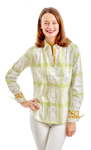 Rome Shirt Green White Geo - Glamourous Grace