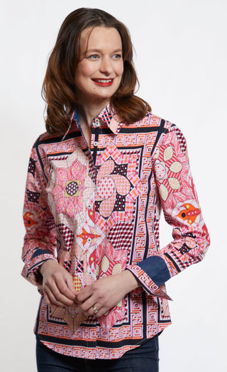 Rome Shirt Pink Black Maze Print - Glamourous Grace