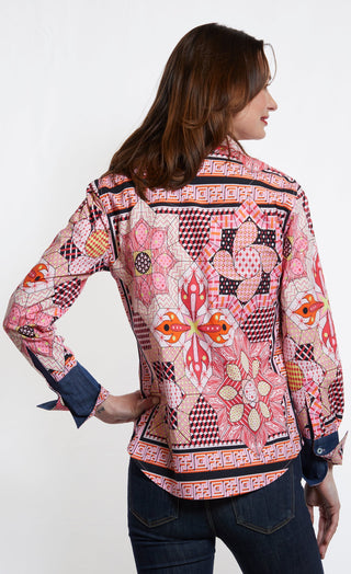 Rome Shirt Pink Black Maze Print - Glamourous Grace