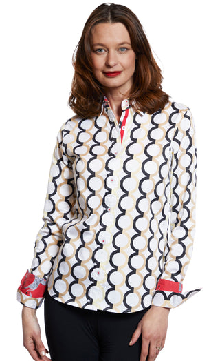 Rome Shirt White Ground With Chocolate Neutral Olympic Rings - Glamourous Grace
