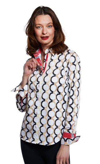Rome Shirt White Ground With Chocolate Neutral Olympic Rings - Glamourous Grace