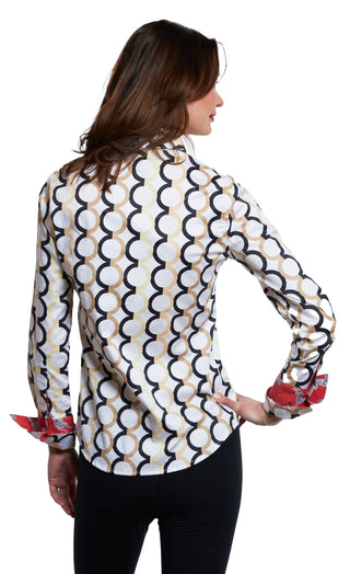 Rome Shirt White Ground With Chocolate Neutral Olympic Rings - Glamourous Grace