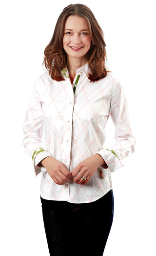 Rome Shirt Pink White V Geometric - Glamourous Grace