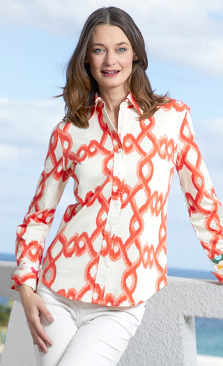 Rome Shirt Orange White Flame Stitch - Glamourous Grace