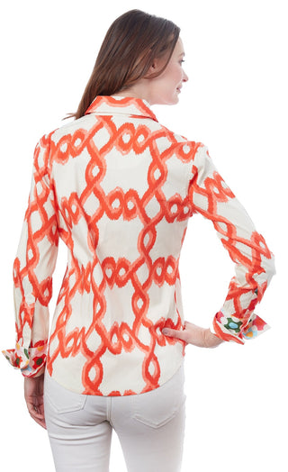 Rome Shirt Orange White Flame Stitch - Glamourous Grace