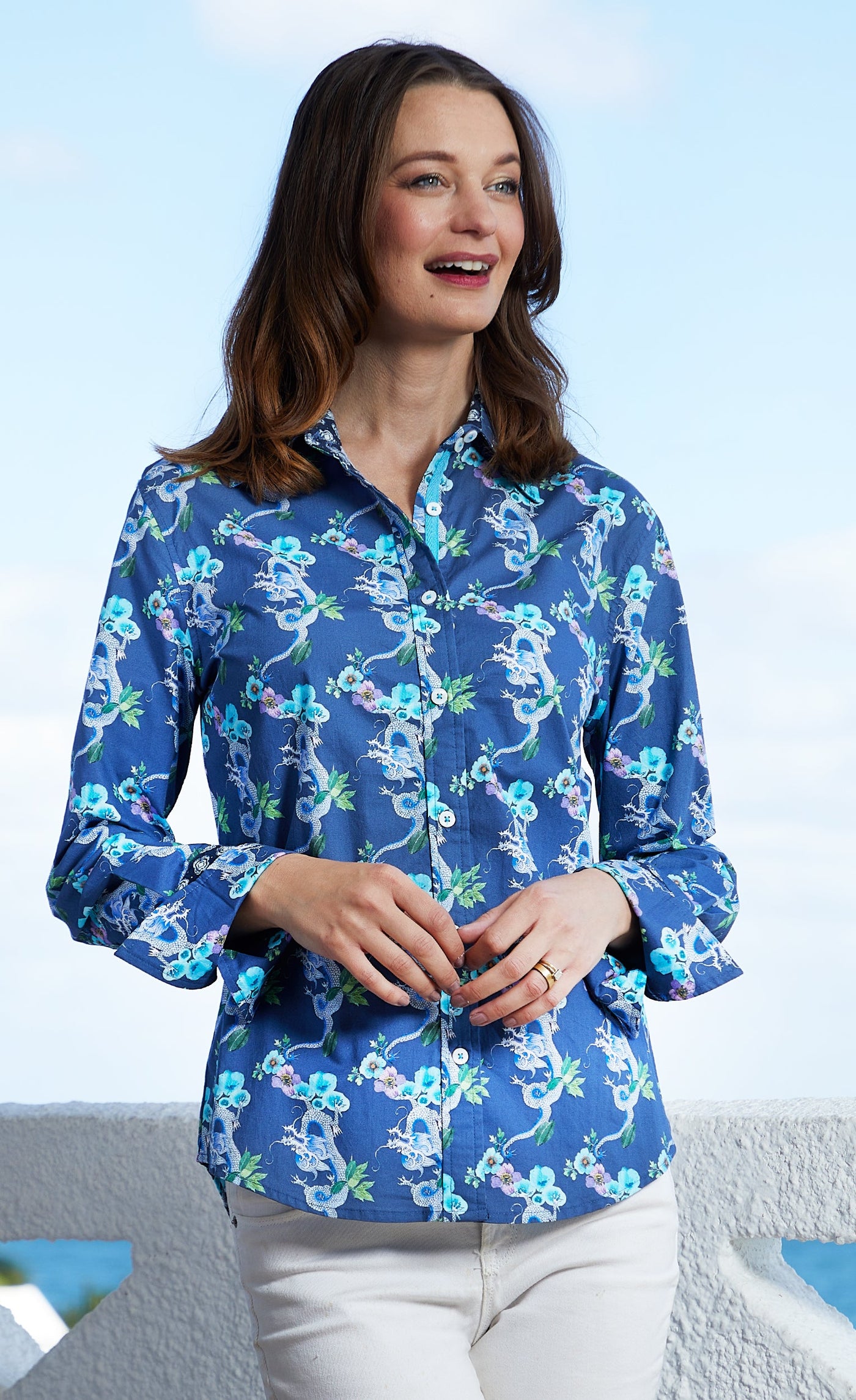 Rome Shirt, Navy Ground With Dragons - Glamourous Grace