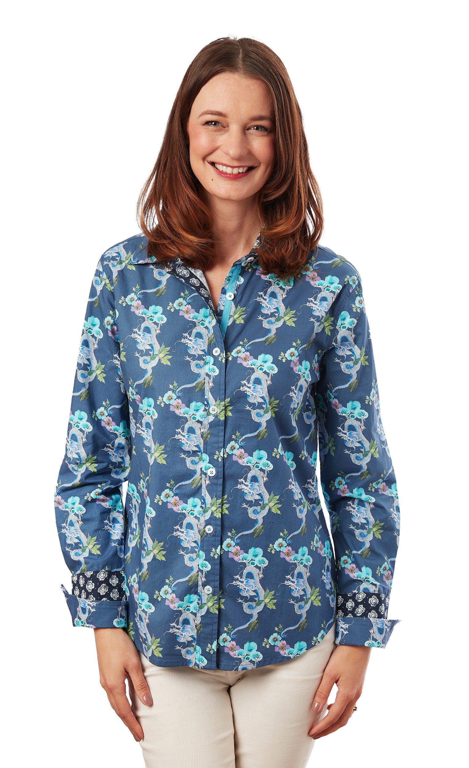 Rome Shirt, Navy Ground With Dragons - Glamourous Grace