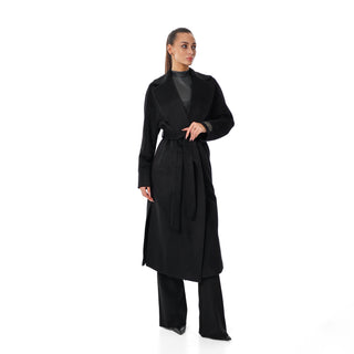 Cambridge Comfort Wraparound Wool Cashmere Coat in Black