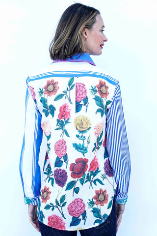 Madison Top Stripes And Flowers W Whipstitch At Collar - Glamourous Grace