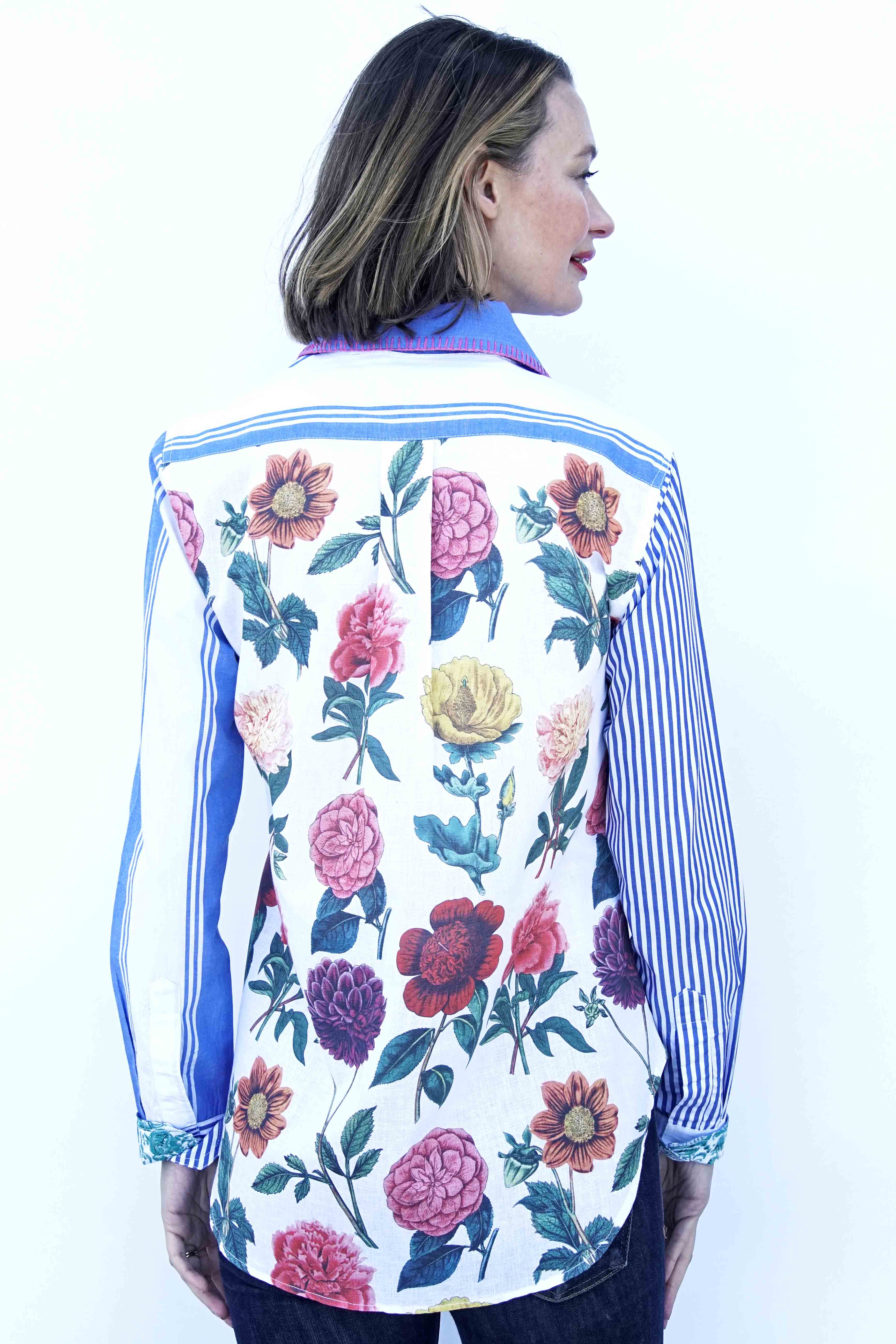 Madison Top Stripes And Flowers W Whipstitch At Collar - Glamourous Grace