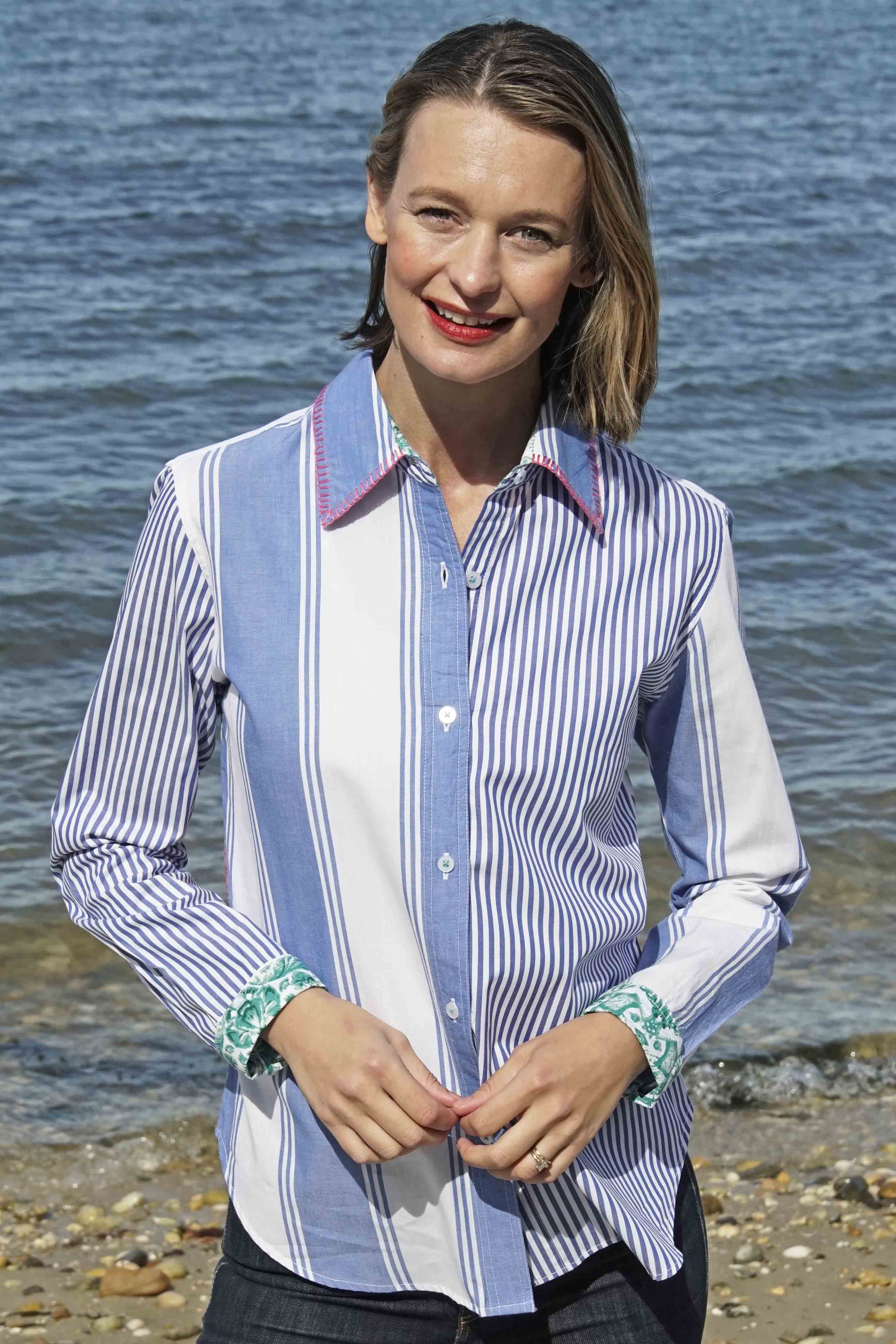 Madison Top Stripes And Flowers W Whipstitch At Collar - Glamourous Grace