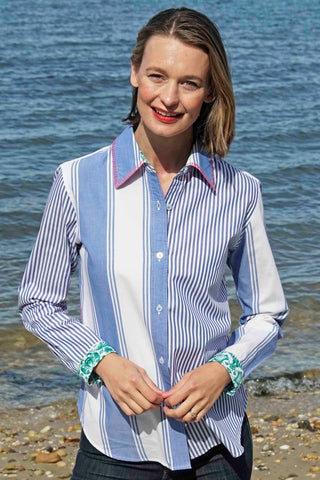 Madison Top Stripes And Flowers W Whipstitch At Collar - Glamourous Grace