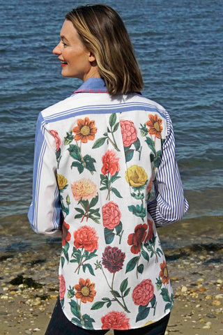 Madison Top Stripes And Flowers W Whipstitch At Collar - Glamourous Grace