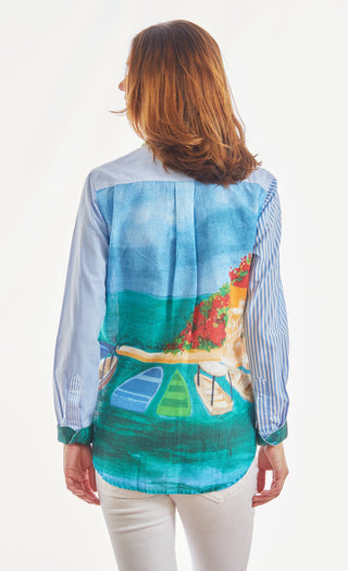 Chesapeake Top Blue White Stripes With Positano Scene On The Back - Glamourous Grace