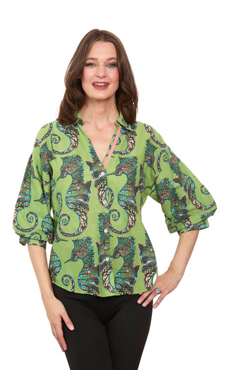 Milano Puff Sleeve Top Seahorse Print - Glamourous Grace
