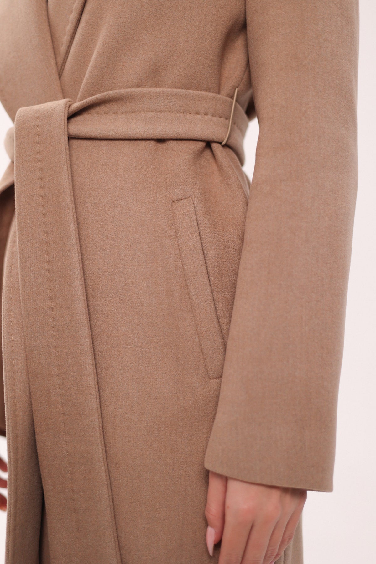 Geneva Classic Wraparound Wool Blend Overcoat in Camel