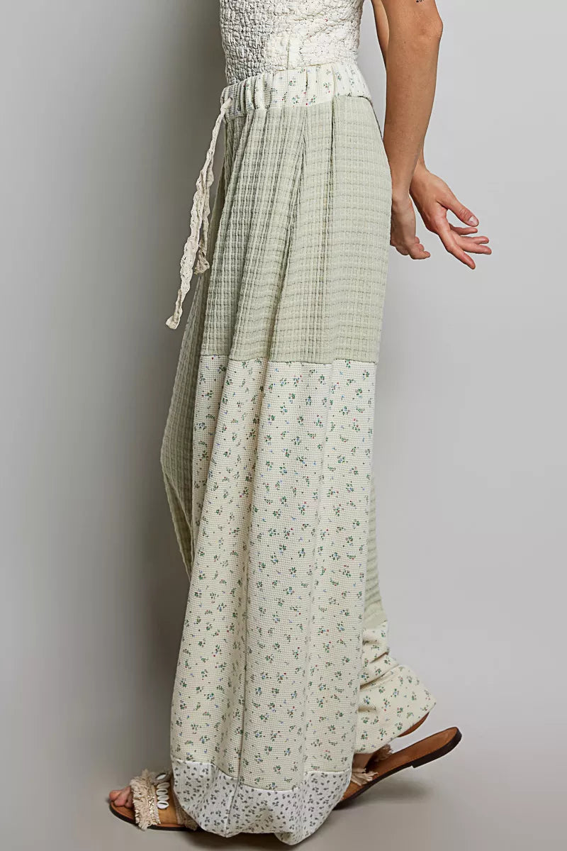 POL Patchwork Mixed Knit Wide Leg Pants - Glamourous Grace